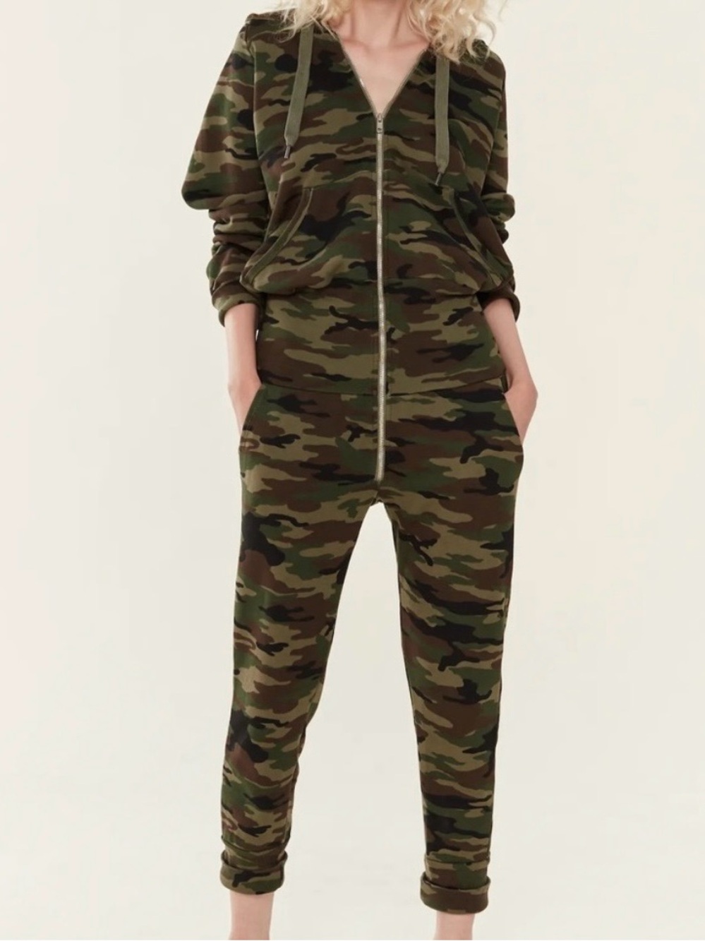 NSF Olive Green Camo Zip-Front Hooded Jumpsuit